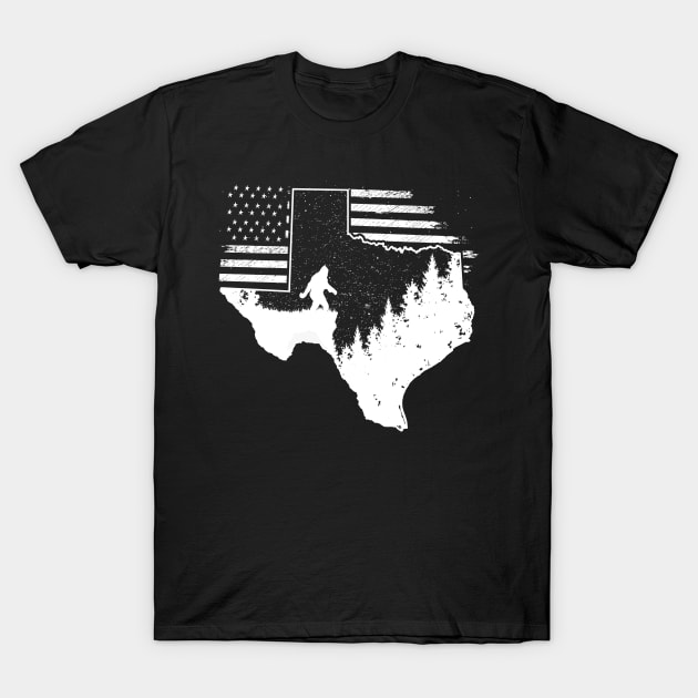 Texas Bigfoot American Flag T-Shirt by Tesszero